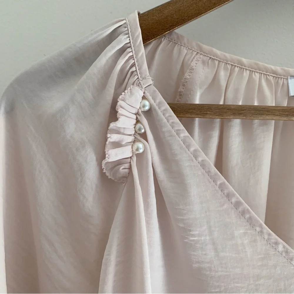 Current Air Blush Pink Pearl Embellished Blouse XSP Coquette Girl